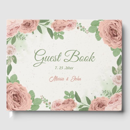 Rosa Blume Grüne Hochzeit Gästebuch (Vorderseite)