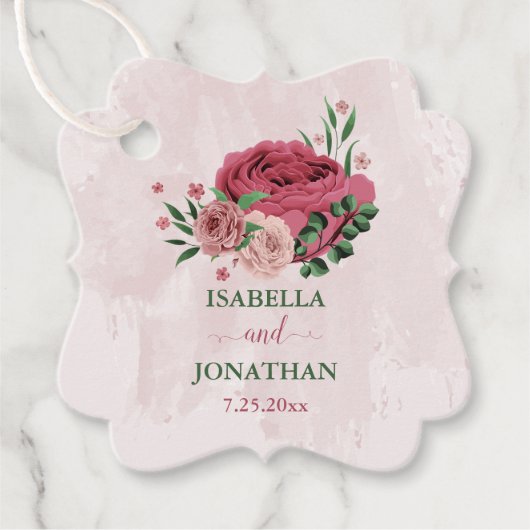 Rosa Blume Grüne Hochzeit Geschenkanhänger (Vorderseite)