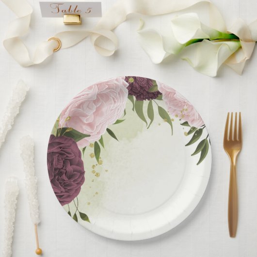 Rosa Blume Grüne Hochzeit Pappteller (Hochzeit)