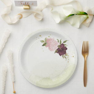 Rosa Blume Grüne Hochzeit Pappteller
