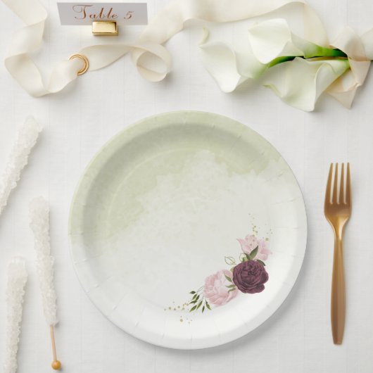 Rosa Blume Grüne Hochzeit Pappteller (Hochzeit)