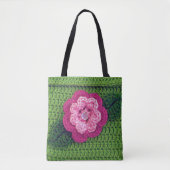 Rosa Blume Grüne Linke Kunsthandwerk Crochet Print Tasche (Vorderseite)