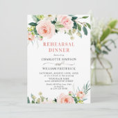 Rosa Blume Grüne PROBE DINNER Einladung (Stehend Vorderseite)
