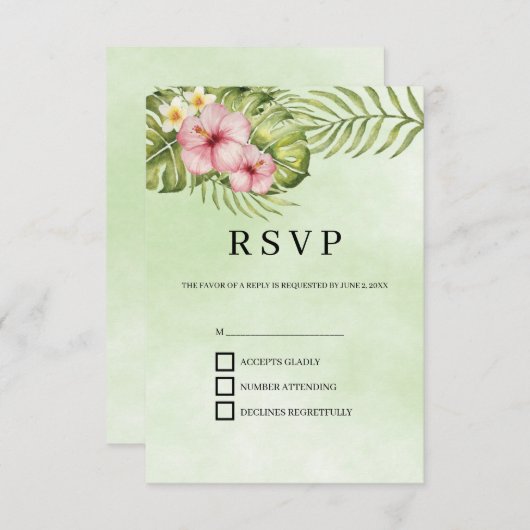 Rosa Blume Grüner Hintergrund RSVP Karte (Vorne/Hinten)
