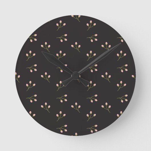Rosa Blume Grüner Stechschwarzer Blütenfrühling Runde Wanduhr (Vorderseite)