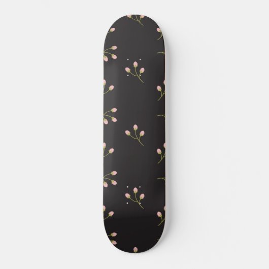 Rosa Blume Grüner Stechschwarzer Blütenfrühling Skateboard (Vorderseite)