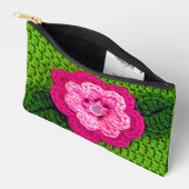 Rosa Blume Grünes Leaf Kunsthandwerk Crochet Print Zubehörtasche (Offen)