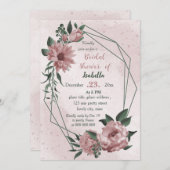 Rosa Blume Grünkranz Brautparty Einladung (Vorne/Hinten)