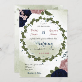 Rosa Blume Grünkranz Einladung