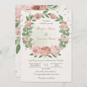 Rosa Blume Grünkranz Einladung (Vorne/Hinten)