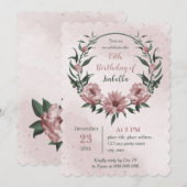 Rosa Blume Grünkranz Geburtstag Einladung (Vorne/Hinten)