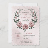 Rosa Blume Grünkranz Geburtstag Einladung (Vorderseite)