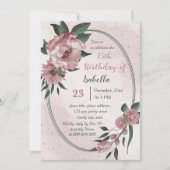Rosa Blume Grünkranz Geburtstag Einladung (Vorderseite)