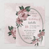 Rosa Blume Grünkranz Geburtstag Einladung (Vorne/Hinten)