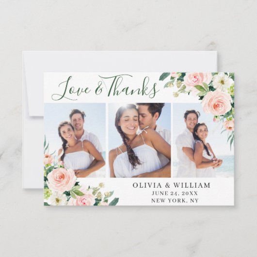 Rosa Blume Grünpflanzen Blumen 3 FOTO Dankeskarte (Vorderseite)