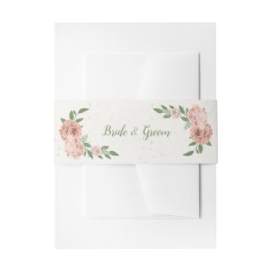 Rosa Blume Grünpflanzen botanische Hochzeit Einladungsbanderole