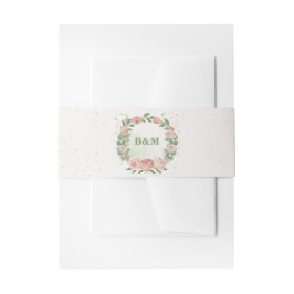 Rosa Blume Grünpflanzen botanische Hochzeit Einladungsbanderole