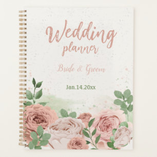 Rosa Blume Grünpflanzen botanische Hochzeit Planer