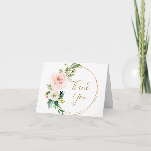 Rosa Blume Grünpflanzen Dankeskarte (Vorderseite)