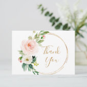 Rosa Blume Grünpflanzen Dankeskarte (Stehend Vorderseite)