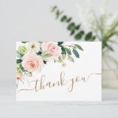 Rosa Blume Grünpflanzen Dankeskarte (Stehend Vorderseite)