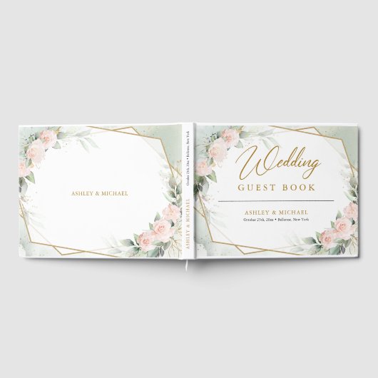 Rosa Blume, Grünpflanzen und Goldhochzeit Gästebuch (Voll)