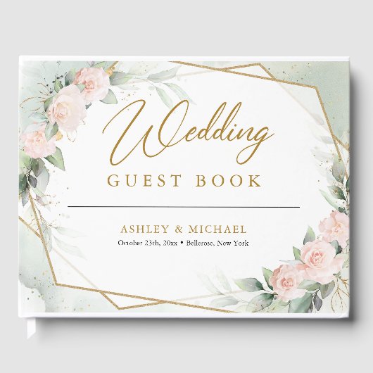 Rosa Blume, Grünpflanzen und Goldhochzeit Gästebuch (Vorderseite)