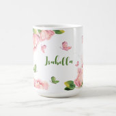 Rosa Blume Grünschmetterlinge Kaffeetasse (Mittel)