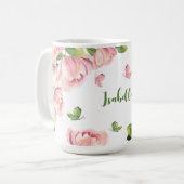 Rosa Blume Grünschmetterlinge Kaffeetasse (Vorderseite Links)