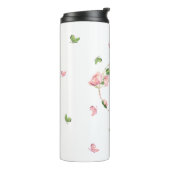 Rosa Blume Grünschmetterlinge Thermosbecher (Nach links gedreht)