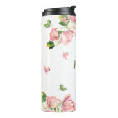 Rosa Blume Grünschmetterlinge Thermosbecher (Nach links gedreht)