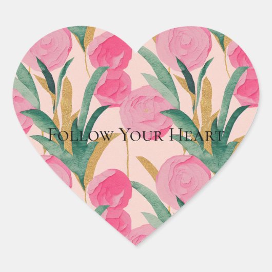 Rosa Blume Herz-Aufkleber (Vorderseite)