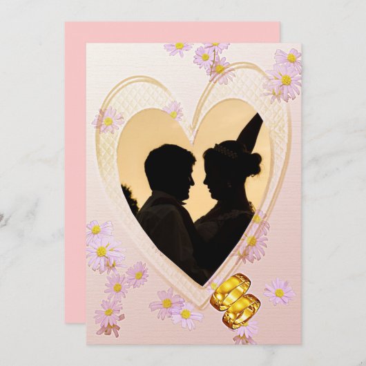 Rosa Blume, Herz, Foto, Rings Probe Abendessen Einladung (Vorne/Hinten)