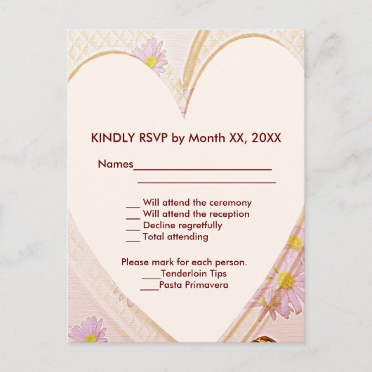 Rosa Blume, Herz, Rings UAWG Wedding Dinner Einladungspostkarte (Vorderseite)