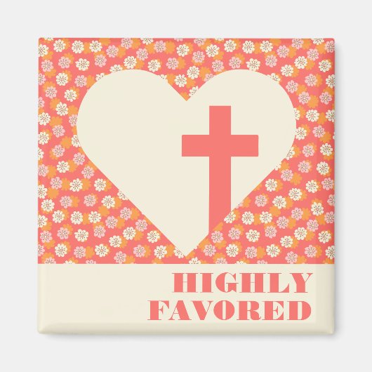 Rosa Blume Herz und Kreuz Frauen Christlich Magnet (Vorne)