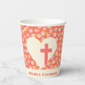 Rosa Blume Herz und Kreuz Frauen Christlich Pappbecher (Rückseite)