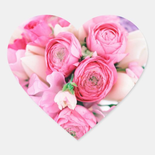 Rosa Blume Herzklammern Herz-Aufkleber (Vorderseite)