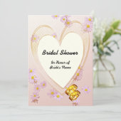 Rosa Blume, Herzrahmen, Rings Brautparty Einladung (Stehend Vorderseite)