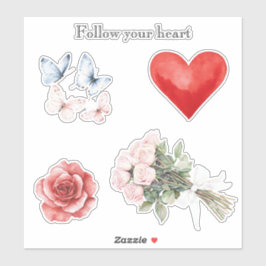 Rosa Blume Herzschmetterlinge Rose Aufkleber