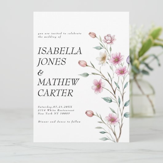 Rosa Blume-Hochzeit Einladung (Stehend Vorderseite)