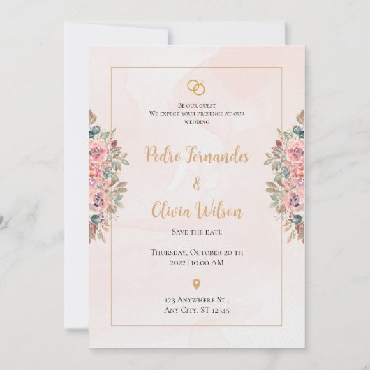 Rosa Blume Hochzeit Einladung (Vorderseite)