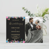 Rosa Blume Hochzeit Einladungen mit Foto (Stehend Vorderseite)