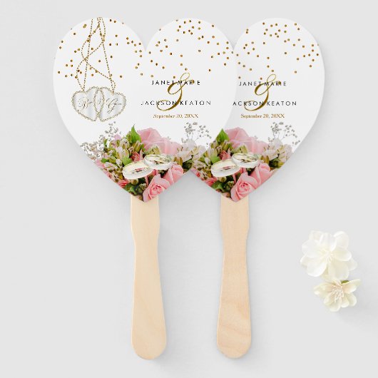 Rosa-Blume Hochzeit Fächer (Vorne und Hinten)