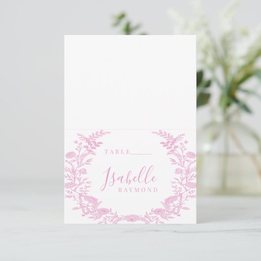 Rosa Blume Hochzeit Platzkarten (Stehend Vorderseite)