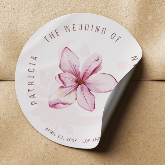 Rosa Blume Hochzeit Runder Aufkleber