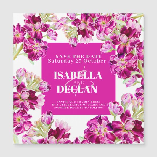 Rosa Blume Hochzeit speichern das Datum Magnetkarte (Vorderseite)