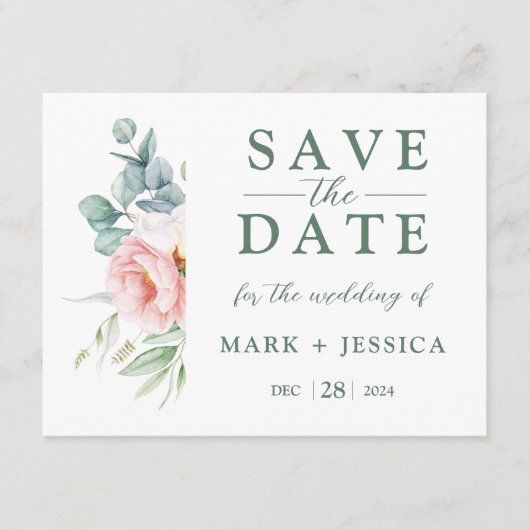 Rosa Blume Hochzeit Speichern Sie die Datumskarte (Vorderseite)