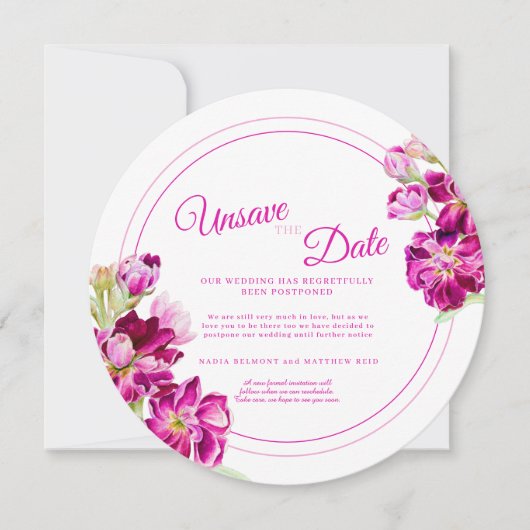 Rosa Blume Hochzeit unspeichern das Datum rund Einladung (Vorderseite)