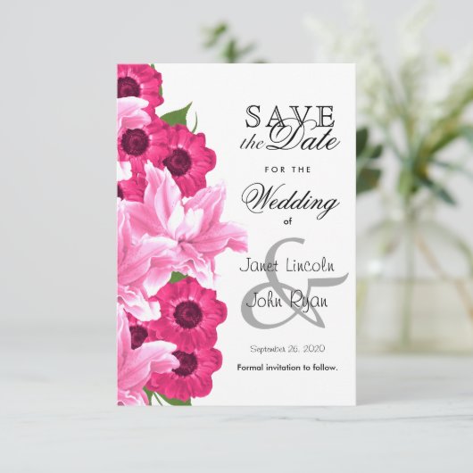 Rosa Blume Hochzeitsdesign - Save the Date (Stehend Vorderseite)