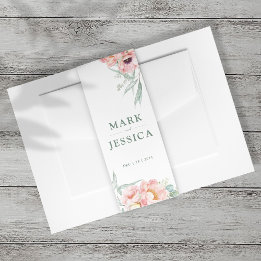 Rosa Blume Hochzeitsfeier Einladung Bauchband Port Einladungsbanderole